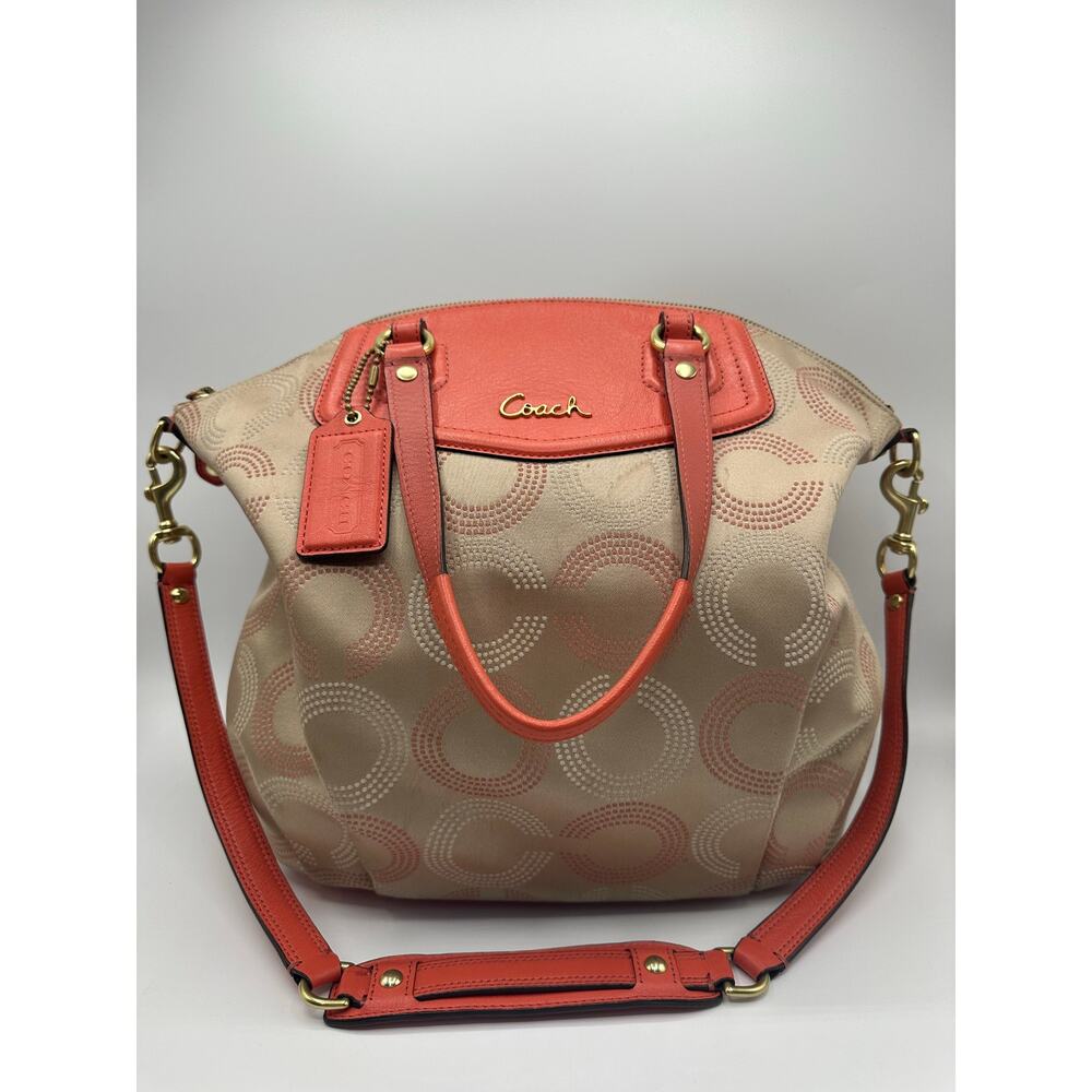 Coach Ashley Dotted Op Art Satchel F25183 Coral Beige